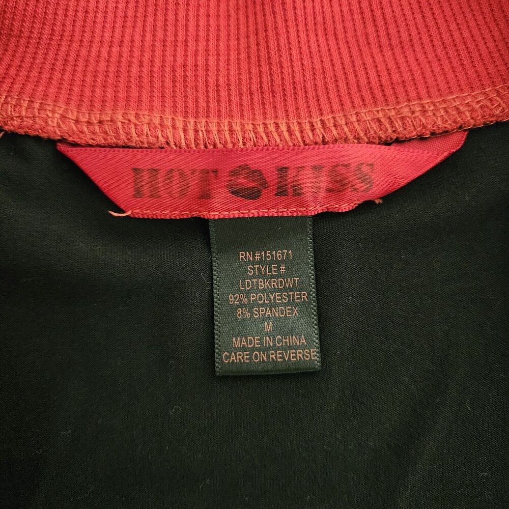 Hot Kiss Size M Black Red White Long Sleeve Crop Top 1/4 Circle Front Zipper Y2K - Picture 3 of 9